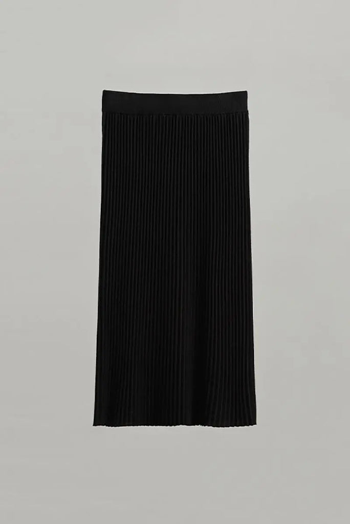 Fibflx Women's Merino Wool Rib Knit Pleated Midi Sweater Skirt