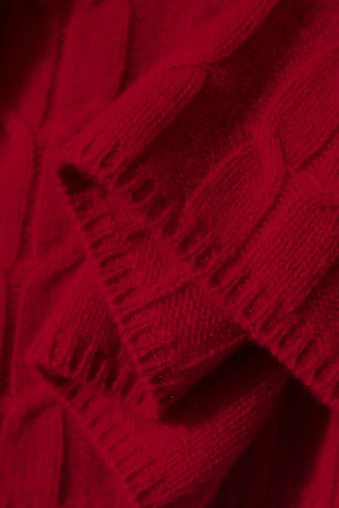 Merino Wool & Cashmere Blend Cable Knit Crewneck Sweater with Flared Sleeve Fibflx