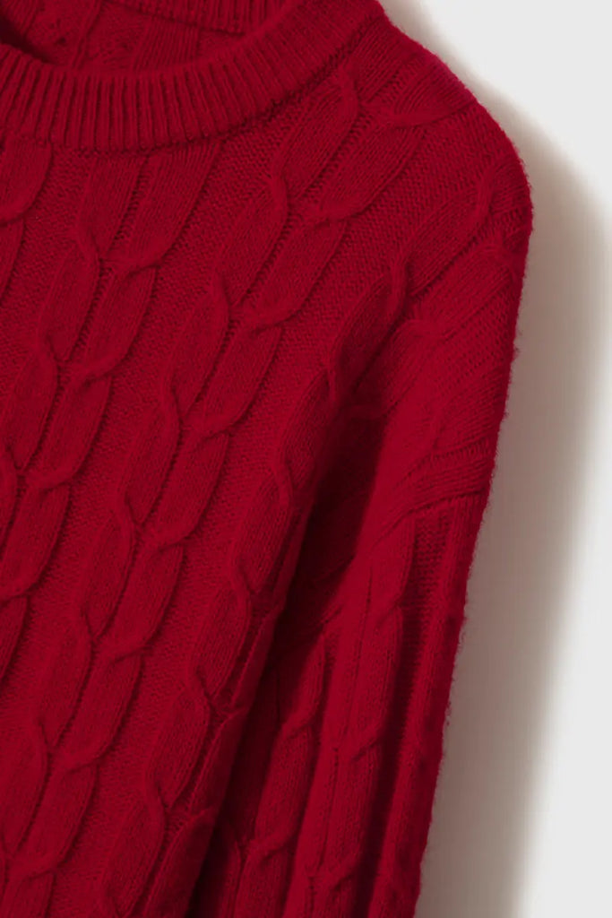 Merino Wool & Cashmere Blend Cable Knit Crewneck Sweater with Flared Sleeve Fibflx