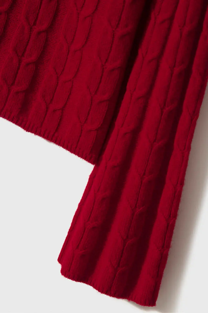 Merino Wool & Cashmere Blend Cable Knit Crewneck Sweater with Flared Sleeve Fibflx