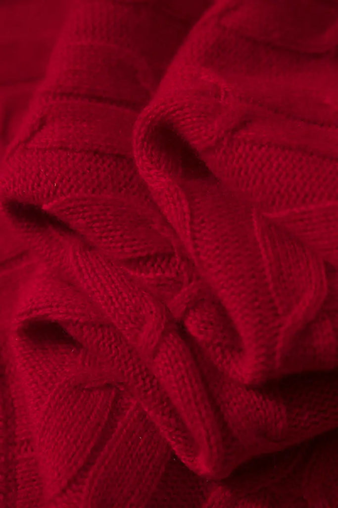 Merino Wool & Cashmere Blend Cable Knit Crewneck Sweater with Flared Sleeve Fibflx