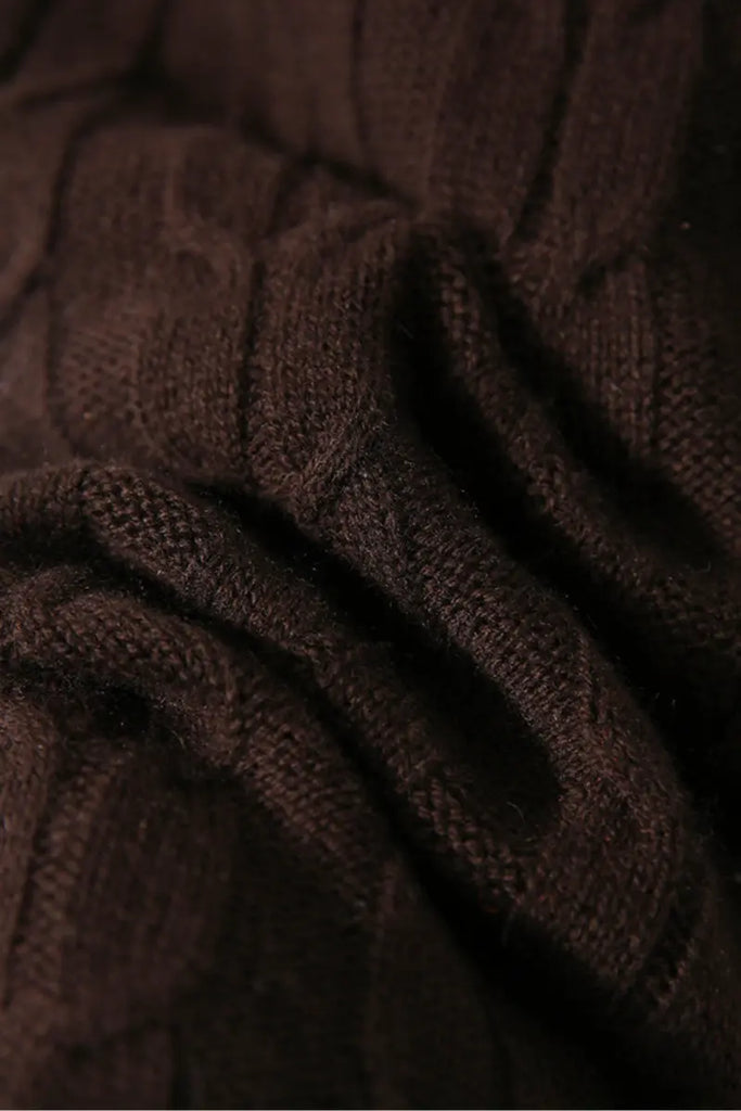 Merino Wool & Cashmere Blend Cable Knit Crewneck Sweater with Flared Sleeve Fibflx