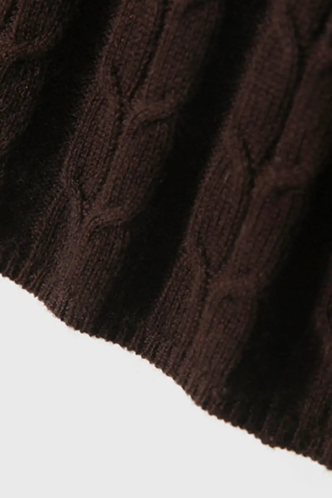 Merino Wool & Cashmere Blend Cable Knit Crewneck Sweater with Flared Sleeve Fibflx