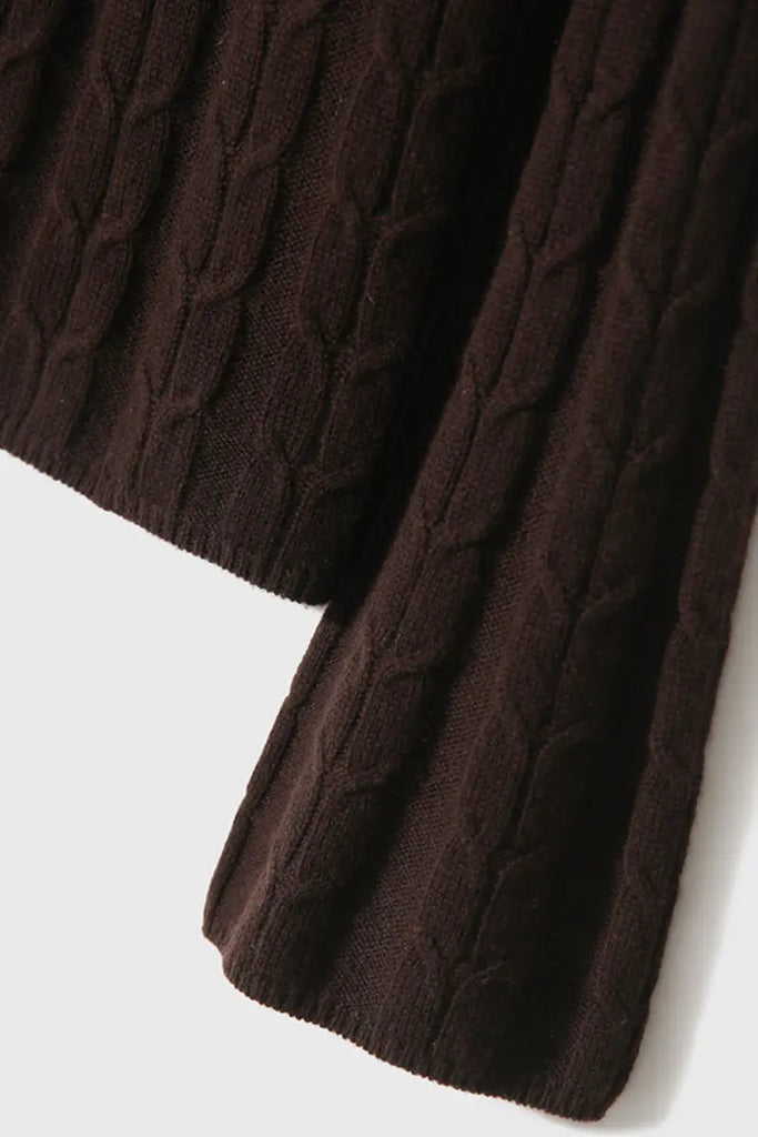 Merino Wool & Cashmere Blend Cable Knit Crewneck Sweater with Flared Sleeve Fibflx