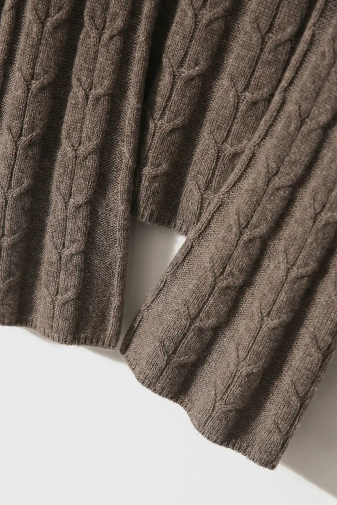 Merino Wool & Cashmere Blend Cable Knit Crewneck Sweater with Flared Sleeve Fibflx