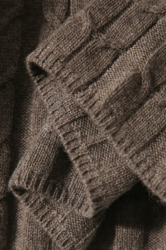 Merino Wool & Cashmere Blend Cable Knit Crewneck Sweater with Flared Sleeve Fibflx