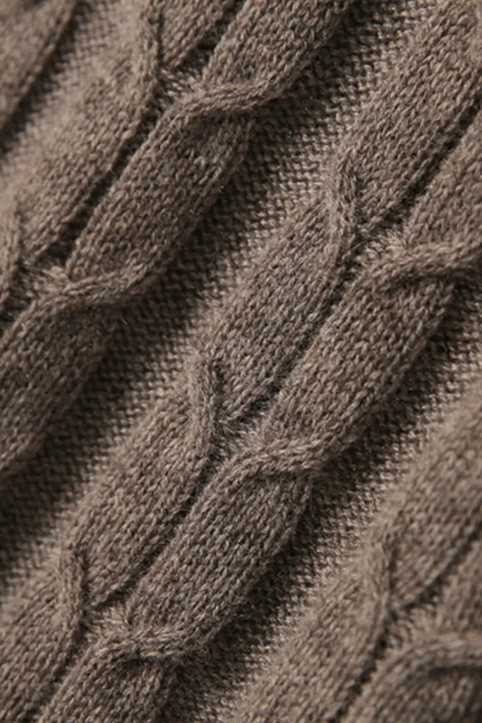 Merino Wool & Cashmere Blend Cable Knit Crewneck Sweater with Flared Sleeve Fibflx