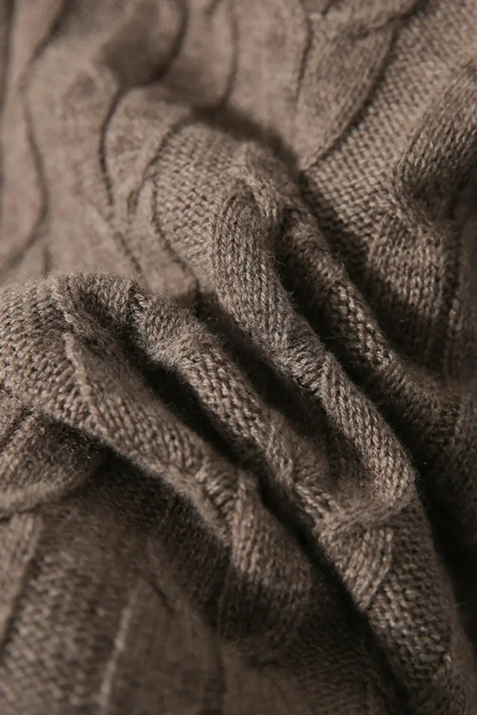 Merino Wool & Cashmere Blend Cable Knit Crewneck Sweater with Flared Sleeve Fibflx