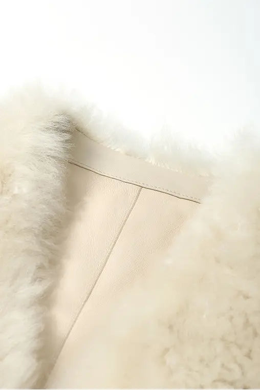 Mid-length Collarless V Neck Toscana Shearling Coat Fibflx