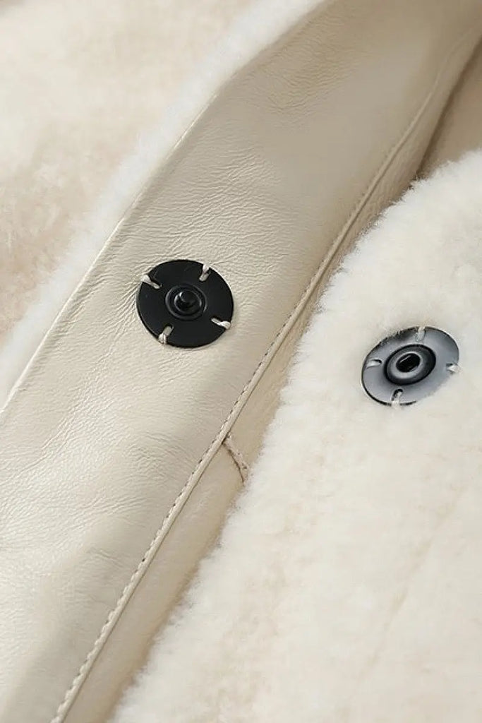 Fibflx Women's Minimalist Cropped Spain Sheepskin Shearling Jacket