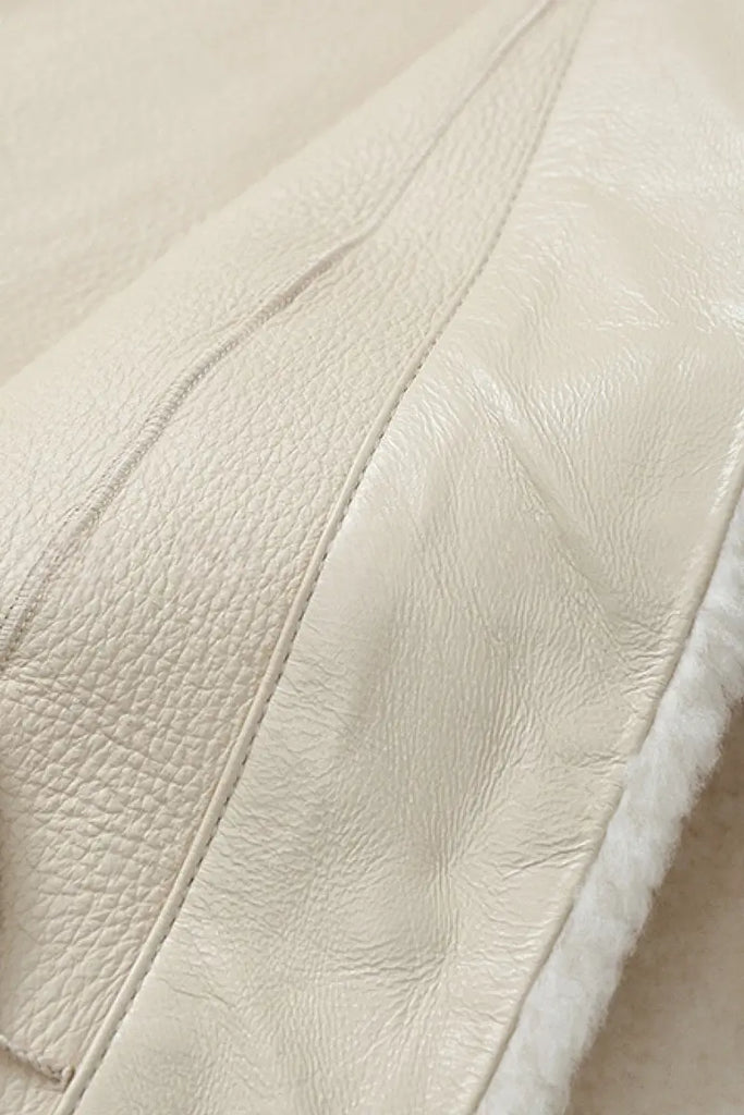 Fibflx Women's Minimalist Cropped Spain Sheepskin Shearling Jacket