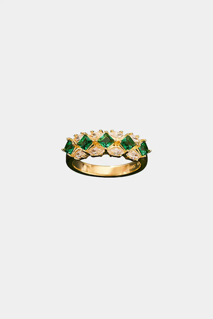 Moissanite & Green Spinel Half Eternity Ring in Gold Plated Sterling Silver Fibflx