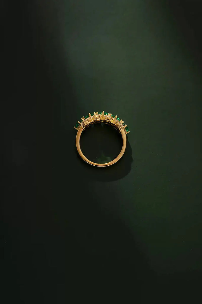 Moissanite & Green Spinel Half Eternity Ring in Gold Plated Sterling Silver Fibflx