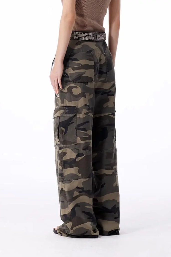 Fibflx Women's  Multi-pocket Flared Camo Cargo Pants