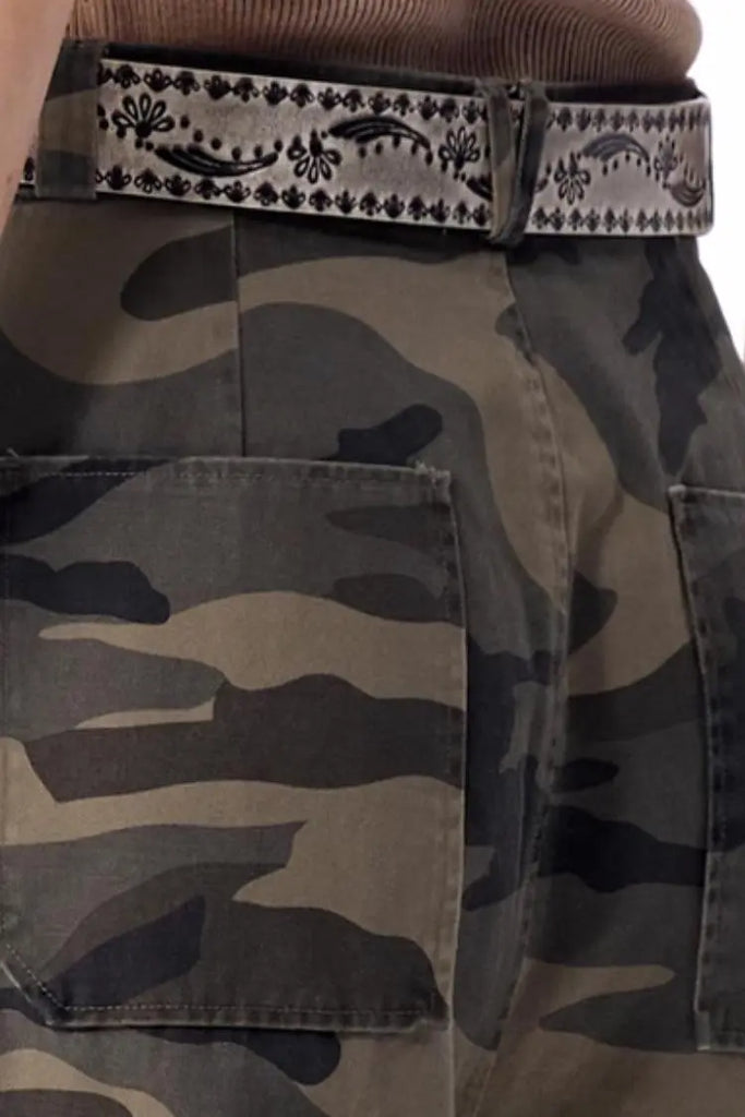 Fibflx Women's  Multi-pocket Flared Camo Cargo Pants