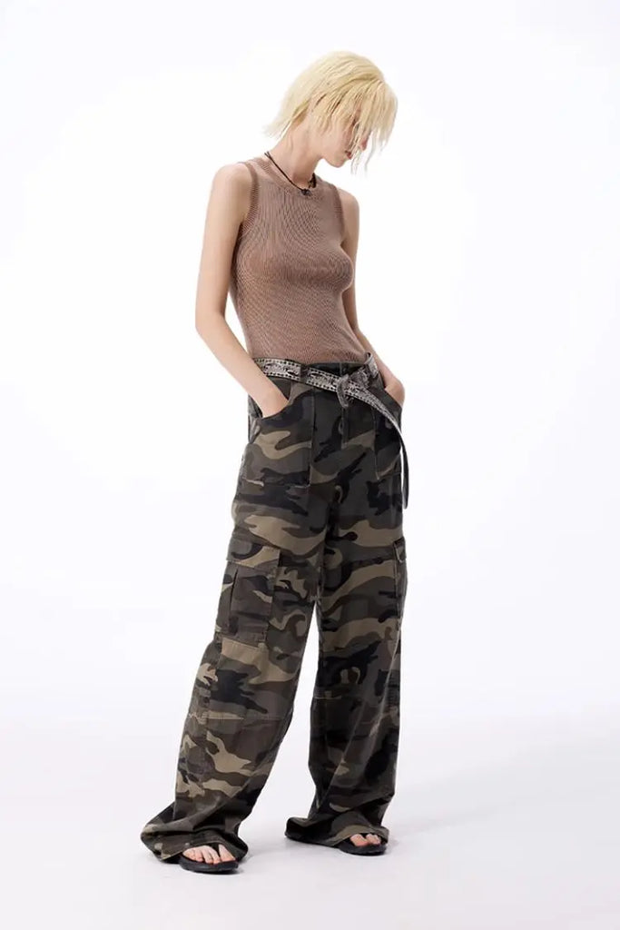 Fibflx Women's  Multi-pocket Flared Camo Cargo Pants