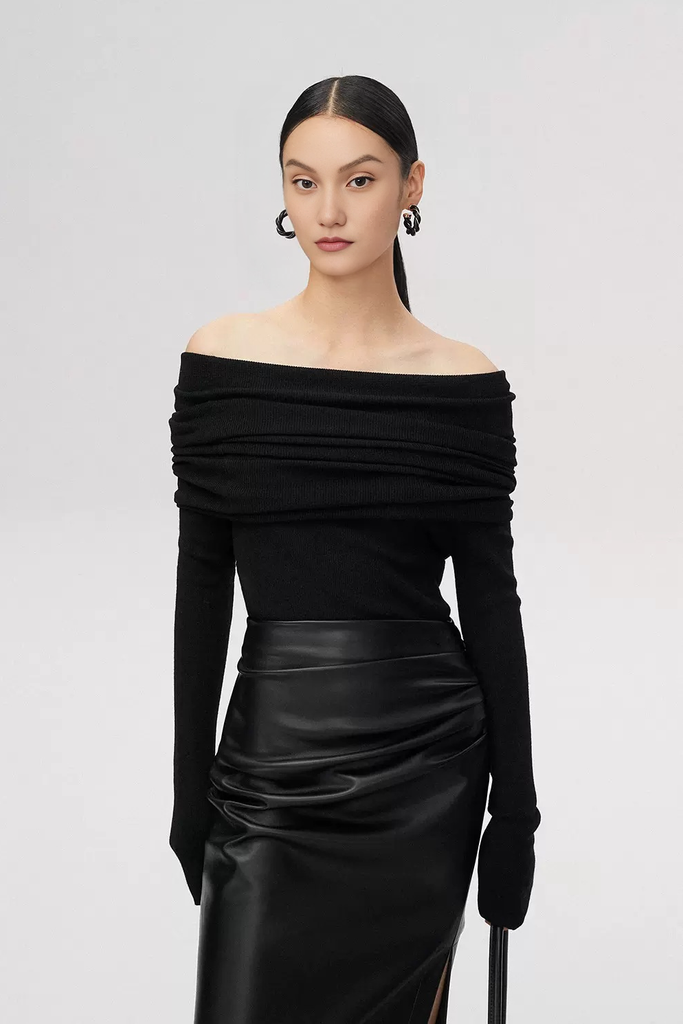 Fibflx Women's Off The Shoulder Wool Base Layer Sweater