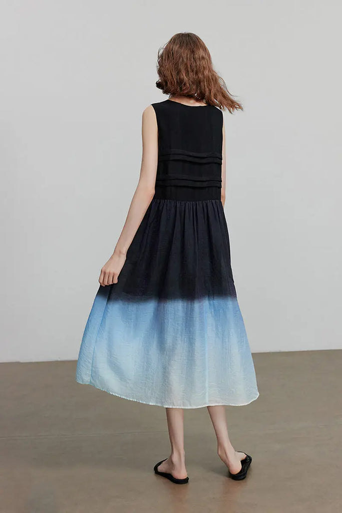 Ombre Sleeveless Trapeze Midi Dresss  Fibflx