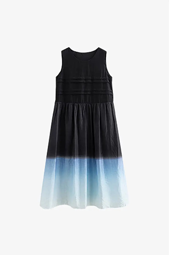 Ombre Sleeveless Trapeze Midi Dresss  Fibflx