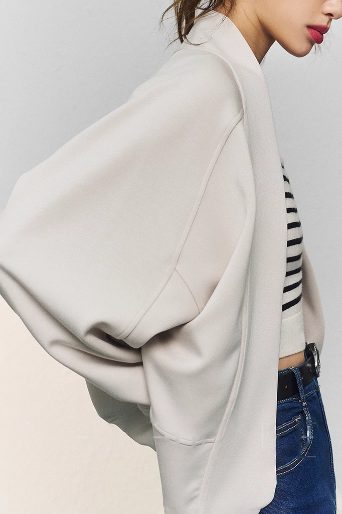 Open Front Cropped Kimono Cardigan - Fibflx