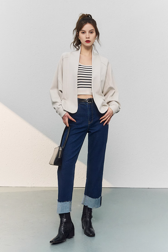 Open Front Cropped Kimono Cardigan - Fibflx