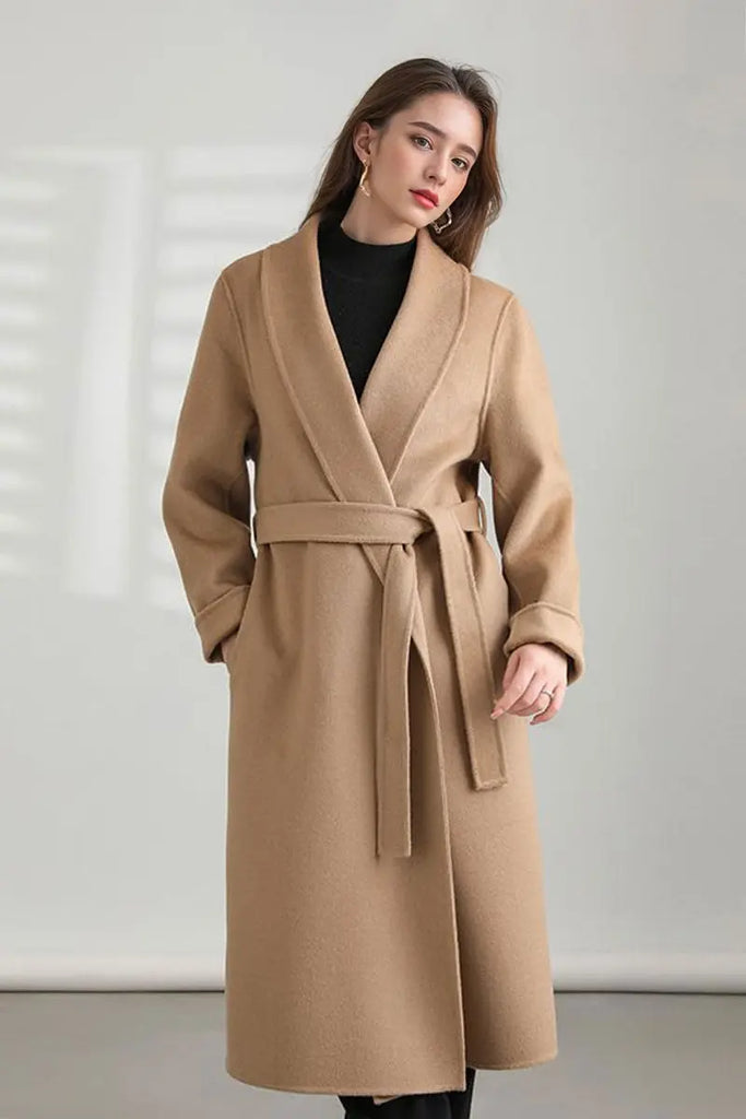 Oversized 100 Wool Open-Front Coat with Belt Fibflx
