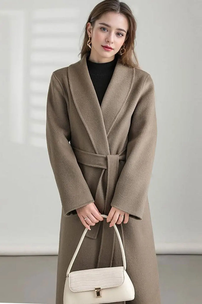 Oversized 100 Wool Open-Front Coat with Belt Fibflx