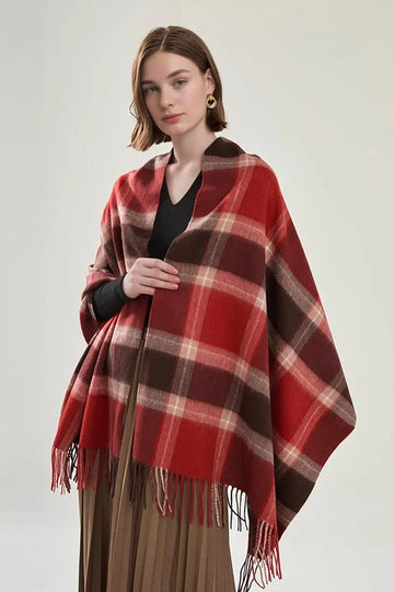 Fibflx Women's Oversized 100 Wool Plaid Blanket Scarf