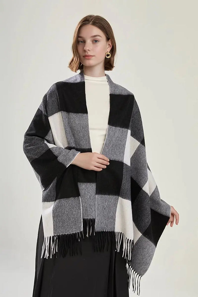 Fibflx Women's Oversized 100 Wool Plaid Blanket Scarf