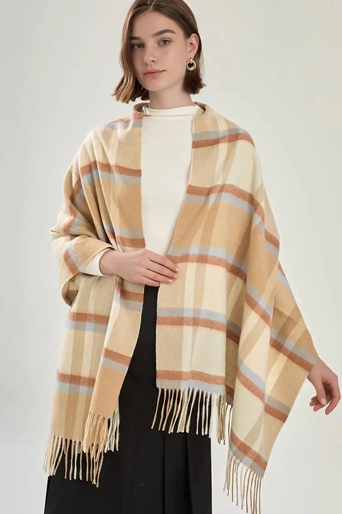 Fibflx Women's Oversized 100 Wool Plaid Blanket Scarf