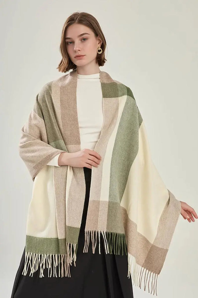 Fibflx Women's Oversized 100 Wool Plaid Blanket Scarf