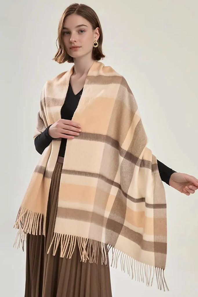 Fibflx Women's Oversized 100 Wool Plaid Blanket Scarf