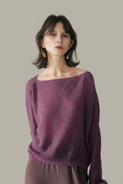 Oversized Boat Neck Cropped Lightweight Alpaca Sweater