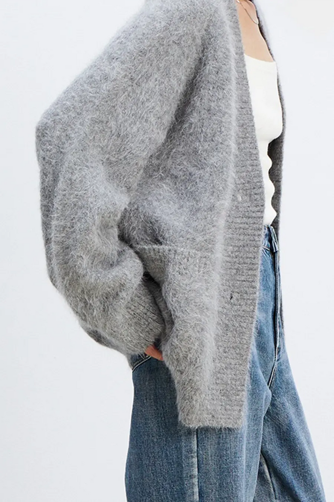 Oversized Button-up Fuzzy Brushed Alpaca Cardigan Fibflx