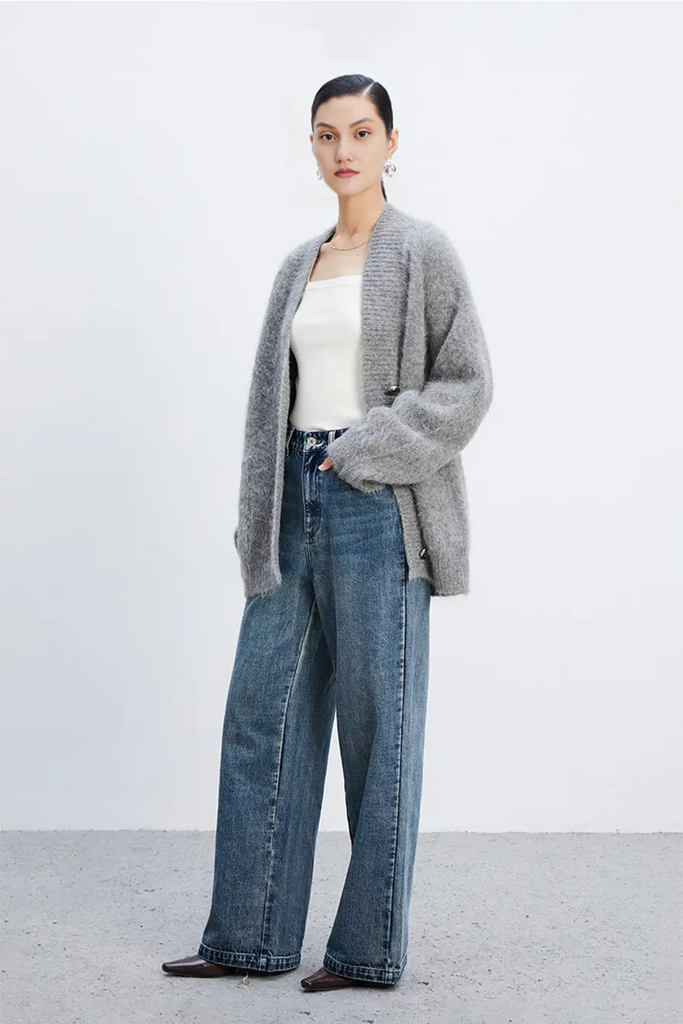 Oversized Button-up Fuzzy Brushed Alpaca Cardigan Fibflx