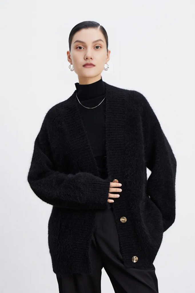 Oversized Button-up Fuzzy Brushed Alpaca Cardigan Fibflx