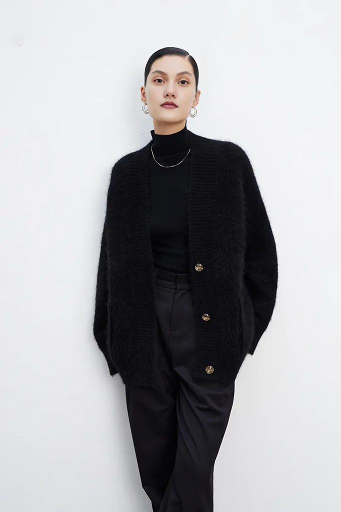 Oversized Button-up Fuzzy Brushed Alpaca Cardigan Fibflx