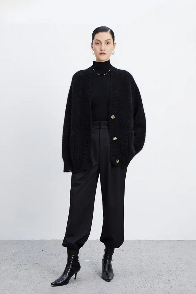 Oversized Button-up Fuzzy Brushed Alpaca Cardigan Fibflx