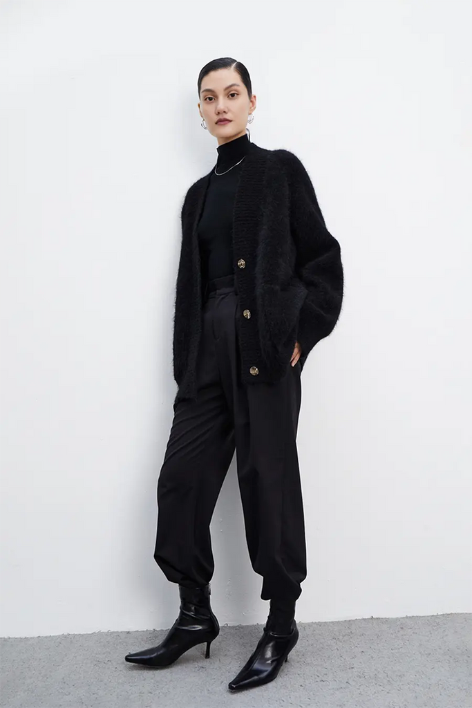 Oversized Button-up Fuzzy Brushed Alpaca Cardigan Fibflx