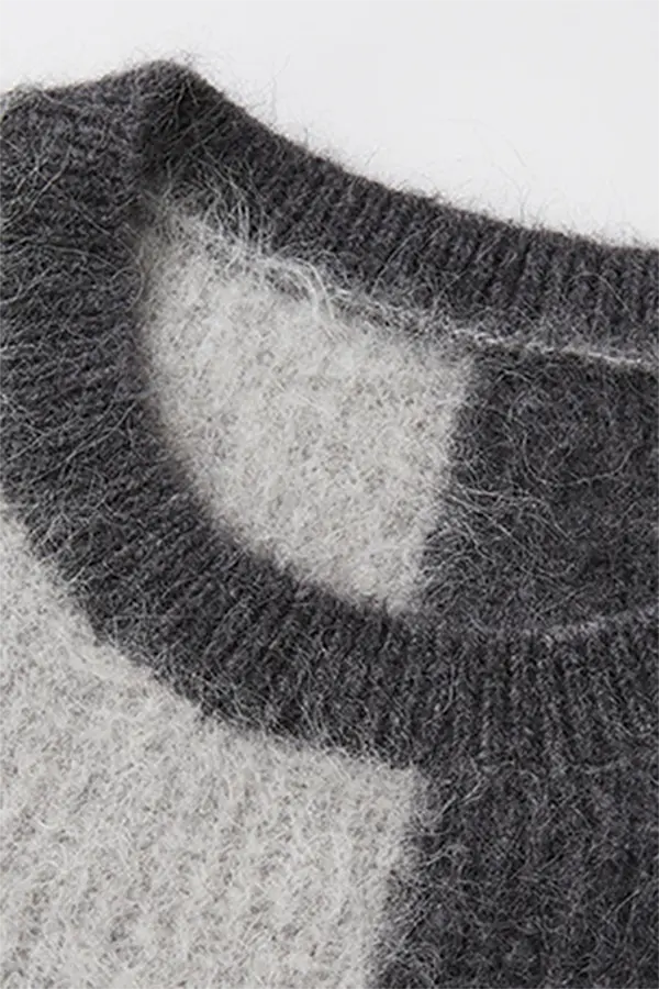 Oversized Color-Block Alpaca Crewneck Sweater Fibflx