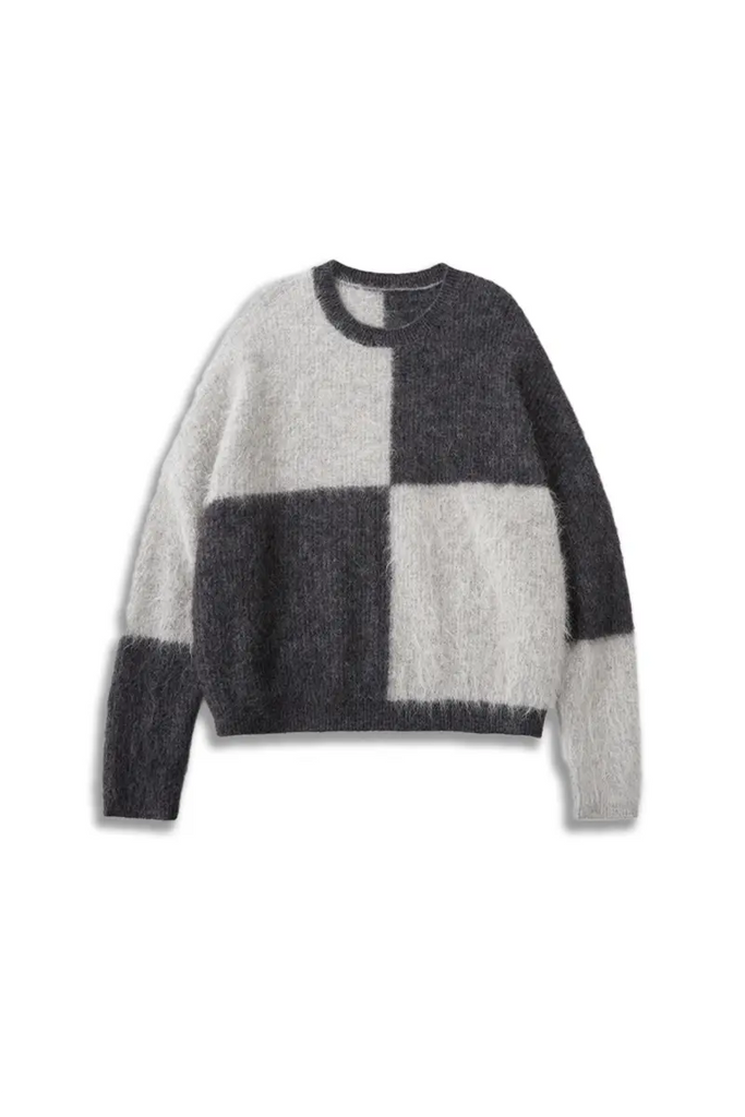 Oversized Color-Block Alpaca Crewneck Sweater Fibflx