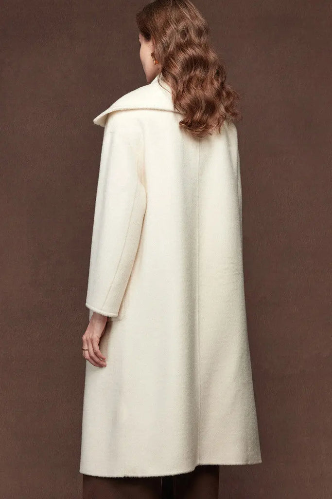 Fibflx Women's Oversized Crewneck Double Faced Long Wool Coat with Scarf