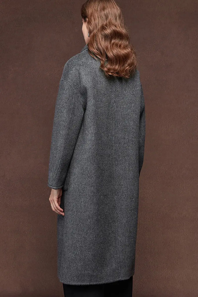 Fibflx Women's Oversized Crewneck Double Faced Long Wool Coat with Scarf