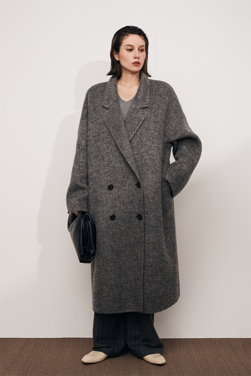 Oversized Double-breasted Long Wool Coat With Lapel Collar