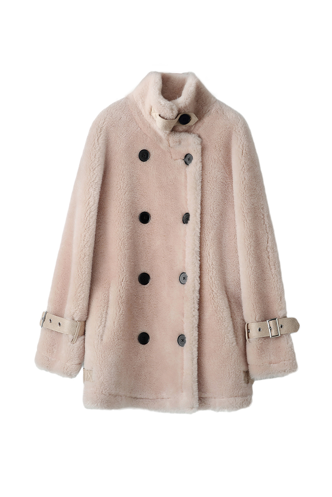 Fibflx Women's Oversized Double-breasted Brown Shearling Coat With ...