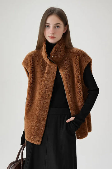 Fibflx Women's Oversized Faux Shearling Teddy Sherpa Vest