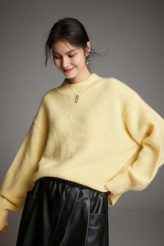 Oversized Half Mock Neck Wool Alpaca Sweater Fibflx