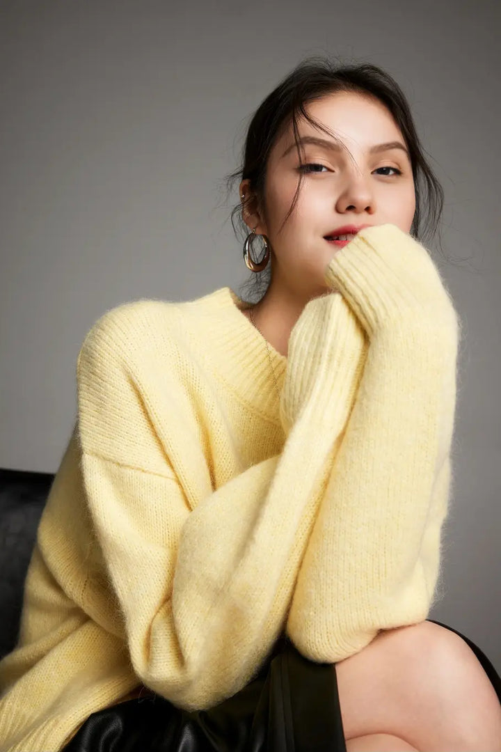 Oversized Half Mock Neck Wool Alpaca Sweater Fibflx