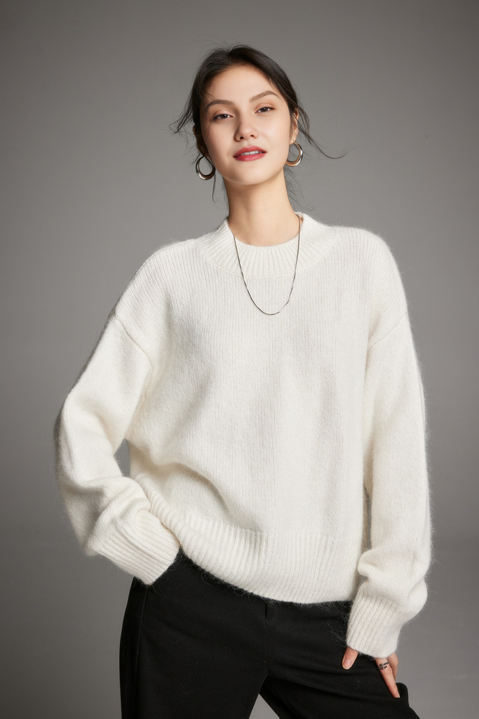 Oversized Half Mock Neck Wool Alpaca Sweater Fibflx