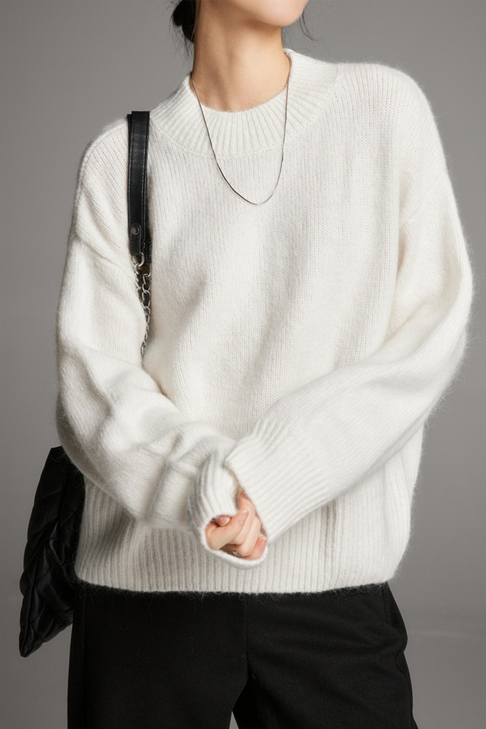 Oversized Half Mock Neck Wool Alpaca Sweater Fibflx